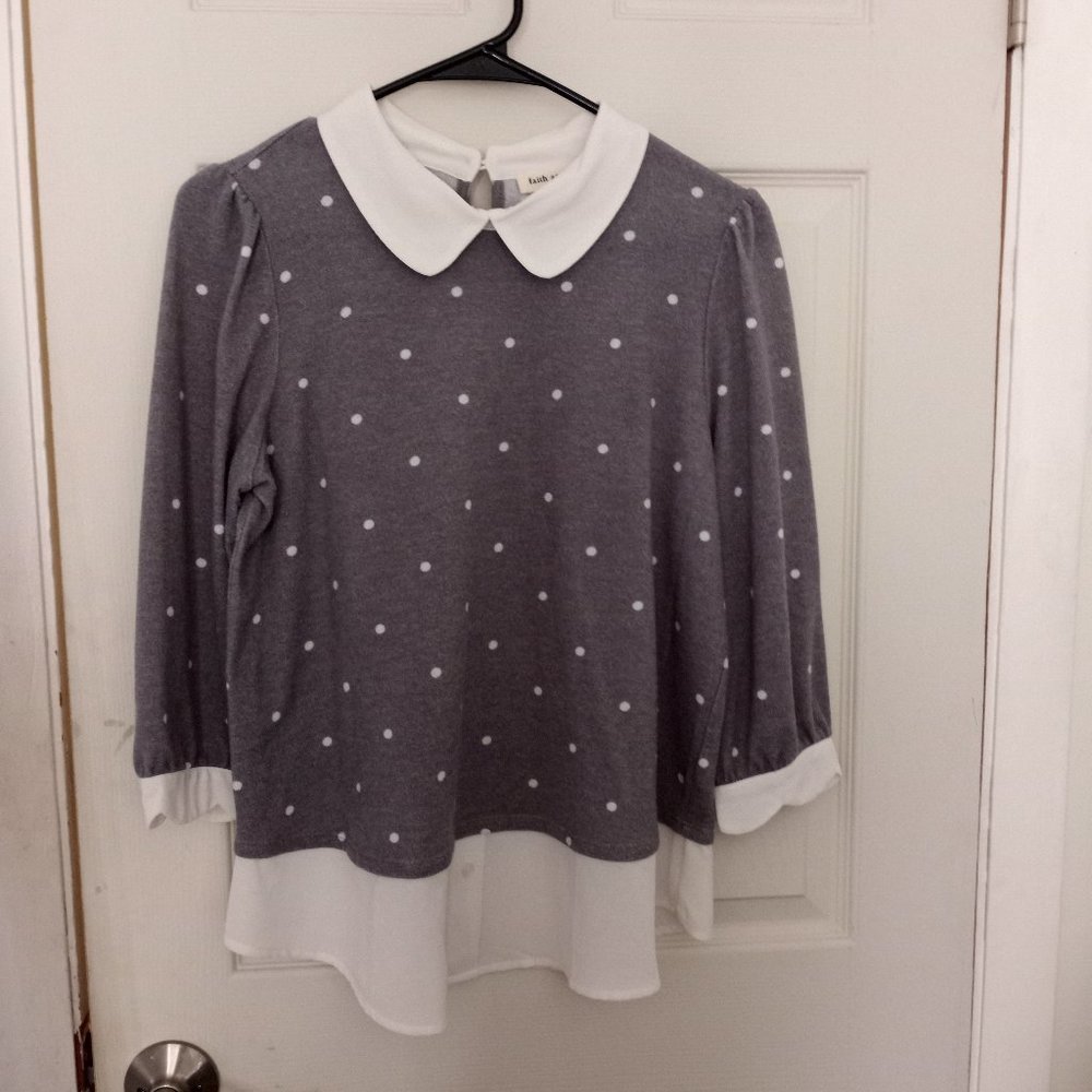 Gray and White Polka Dot Blouse (Faith and joy)